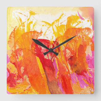 Abstract Flowers in Pink, Tangerine, and Gold Square Wall Clock