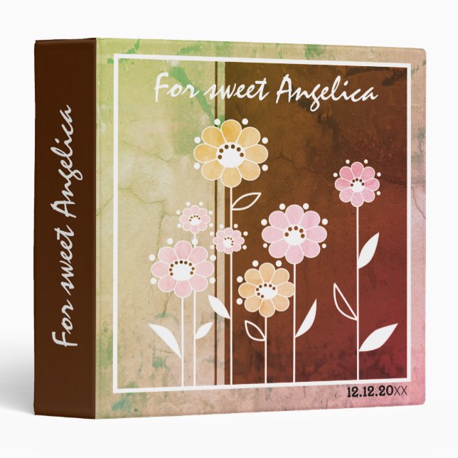 Abstract flowers modern floral modern tile grunge binder (Front/Spine)