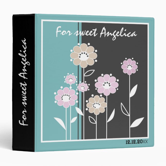 Abstract flowers modern floral modern tile grunge binder (Front/Spine)