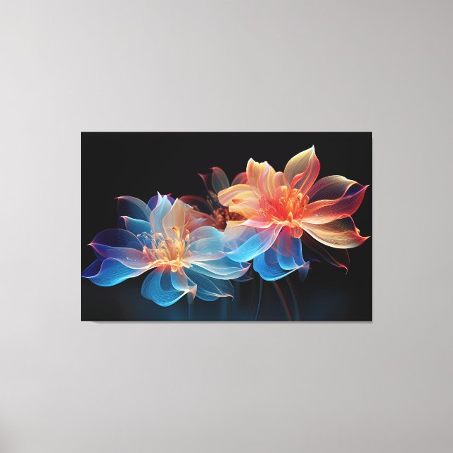Abstract flowers on a black background canvas print (Front)
