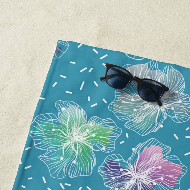 Abstract flowers on beautiful light blue tones beach towel (In Situ)