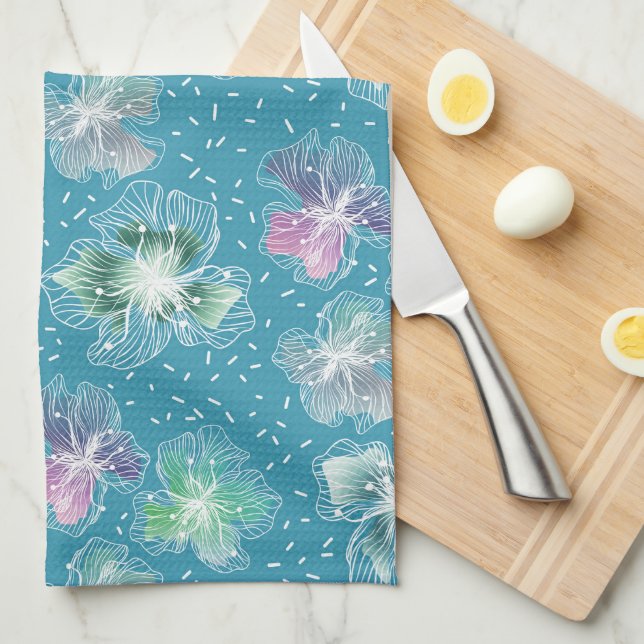 Abstract flowers on beautiful light blue tones kitchen towel (Quarter Fold)