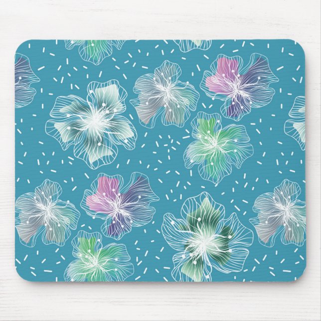 Abstract flowers on beautiful light blue tones mouse pad (Front)