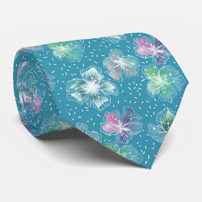 Abstract flowers on beautiful light blue tones tie (Rolled)