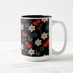 Abstract flowers on black Two-Tone coffee mug