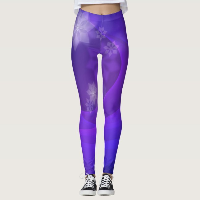 Abstract Flowers On Folded Indigo Background Leggings (Front)