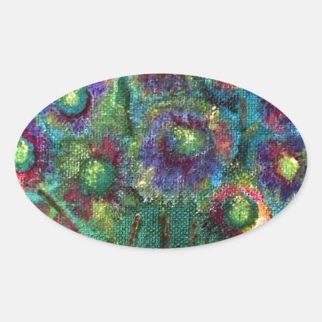 Abstract Flowers Oval Sticker (Front)