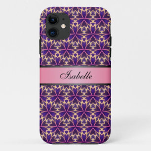 Abstract Flowers Pink Personalized Name v2 iPhone 11 Case