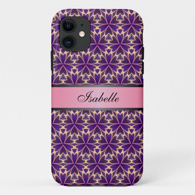 Abstract Flowers Pink Personalized Name v2 Case-Mate iPhone Case (Back)