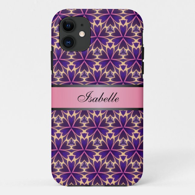 Abstract Flowers Pink Personalized Name v2 Case-Mate iPhone Case (Back)