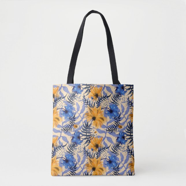 Abstract flowers seamless pattern tote bag (Front)