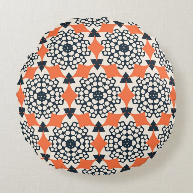 Abstract Flowers: Simple Geometric Vintage Round Pillow (Front)