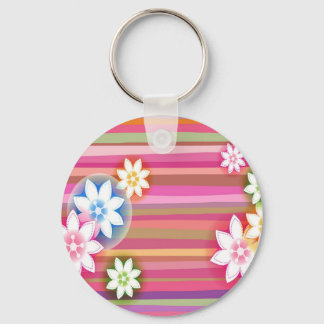 Abstract Flowers Warm Colours Pink Stripes Keychain