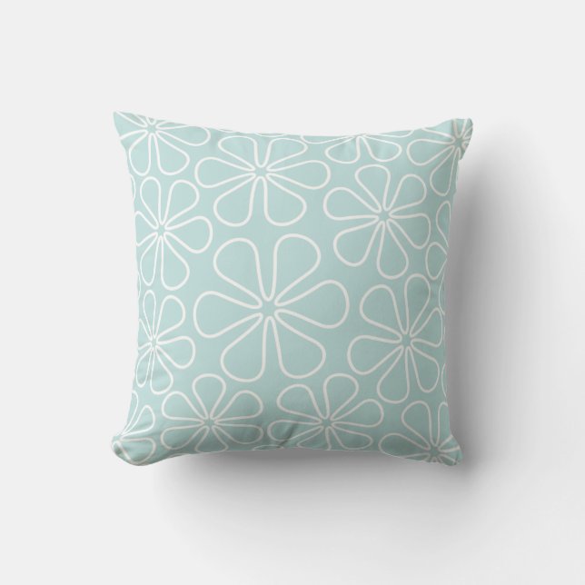 Abstract Flowers White on Duck Egg Blue Throw Pillow (Front)