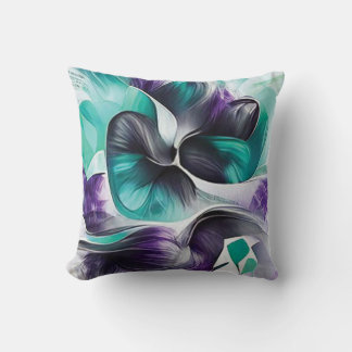 Abstract Flowing Design Teal Throw Pillow