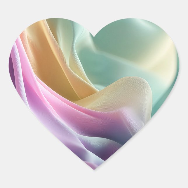Abstract flowing pastel fabric texture heart sticker (Front)