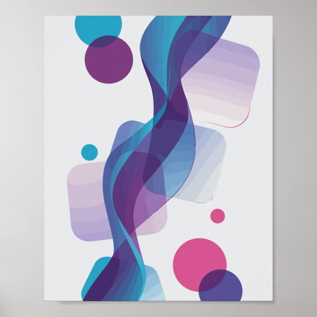 Abstract Flowing Wave with Colourful Shapes Poster (Front)