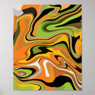 Abstract Flowing Waves of Autumn Colours Poster