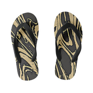 Abstract Fluid Art — Black Marble Effect Kid's Flip Flops