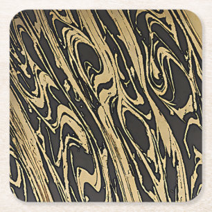 Abstract Fluid Art — Black Marble Effect Square Paper Coaster