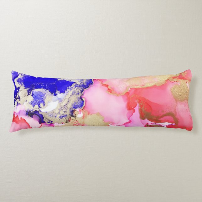 Abstract Fluid Art Gold Purple Pink Body Pillow (Front)