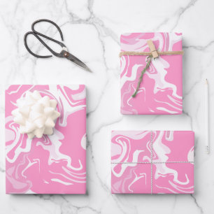 Abstract Fluid Art in Pink and White Wrapping Paper Sheet