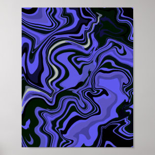 Abstract Fluid Art in Royal Blue, and Black Poster