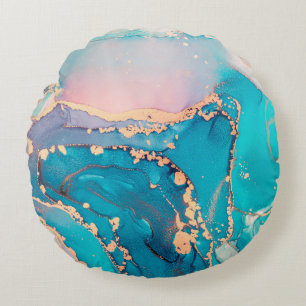 Abstract fluid art painting background in alcohol round pillow
