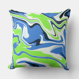 Abstract Fluid Art with Blue and Green Waves Throw Pillow