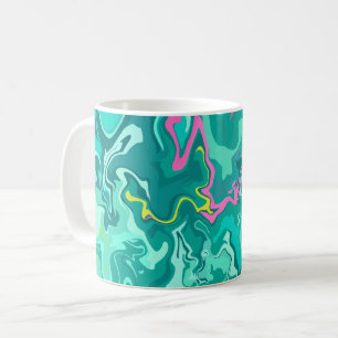 Abstract Fluid Art with Green, Pink, & Yellow Coffee Mug