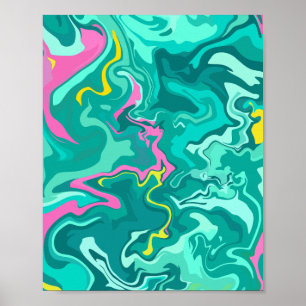 Abstract Fluid Art with Green, Pink, & Yellow  Poster