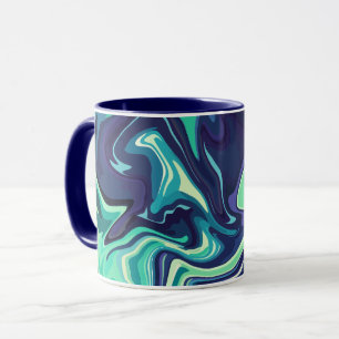 Abstract Fluid Art with Navy and Teal Swirls Mug