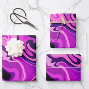 Abstract Fluid Art with Pink and Purple Swirls Wrapping Paper Sheet