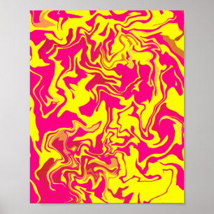 Abstract Fluid Art with Yellow & Pink Swirls Poster