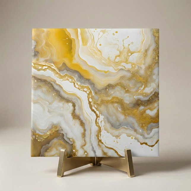 Abstract Fluid Ink Art Gold and White Marble  Tile (Creator Uploaded)