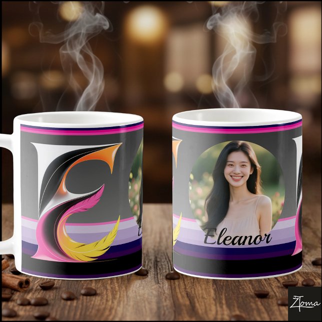 Abstract Fluid Letter E Neon Feather Coffee Mug (This is a sample design. There are several models to choose from, with the name and color changed.
)