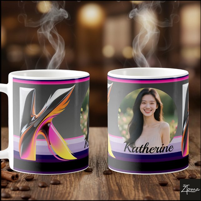 Abstract Fluid Letter K Neon Feather Coffee Mug (This is a sample design. There are several models to choose from, with the name and color changed.
)