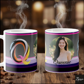Abstract Fluid Letter Q Neon Feather Coffee Mug