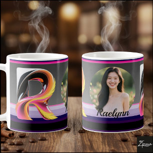 Abstract Fluid Letter R Neon Feather Coffee Mug