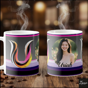 Abstract Fluid Letter U Neon Feather Coffee Mug