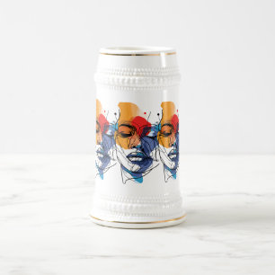 Abstract Fluid Line Face Art Beer Stein