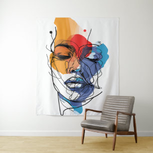 Abstract Fluid Line Face Art Tapestry