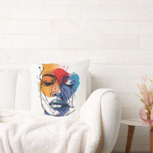 Abstract Fluid Line Face Art Throw Pillow