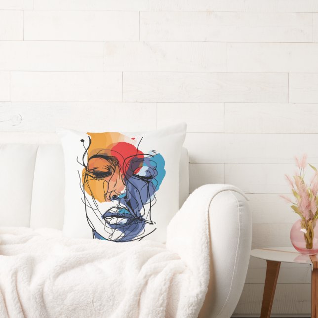Abstract Fluid Line Face Art Throw Pillow (Couch)