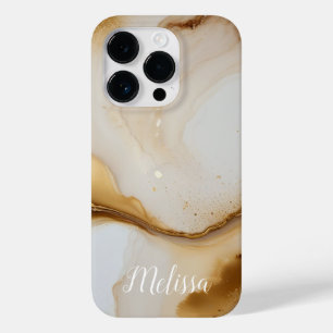 Abstract Fluid Navy Beige Gold Personalize name Case-Mate iPhone 14 Pro Case