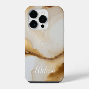 Abstract Fluid Navy Beige Gold Personalize name iPhone 14 Pro Case