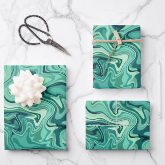 Abstract Fluidity in Shades of Green Wrapping Paper Sheet