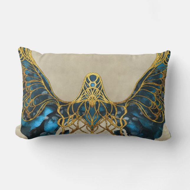 Abstract flying bird, waves and lines, painting lumbar pillow (Front)