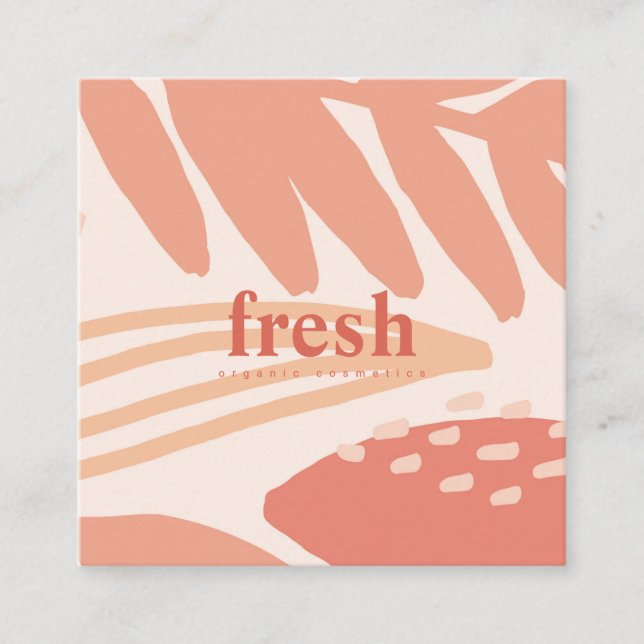 Abstract Foliage Peach Pink Coral Cream Blush Square Business Card (Front)