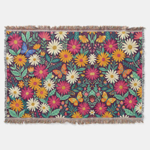 Abstract Folk Art Daisies Butterflies Blankets